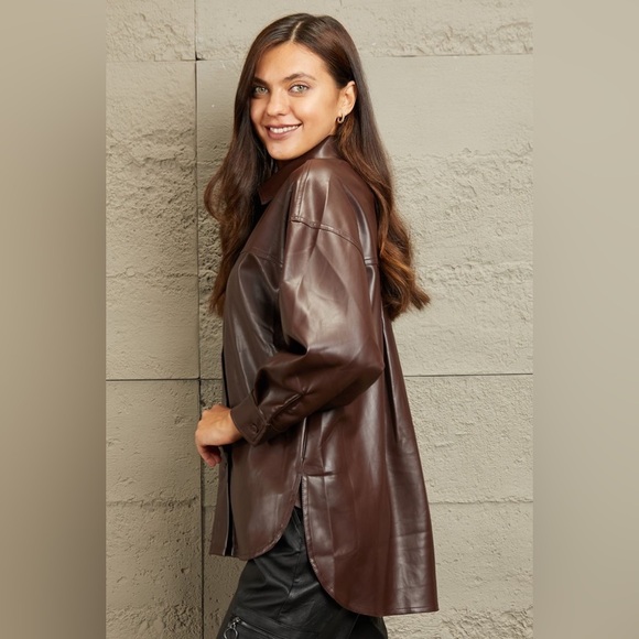 e.Luna Vegan Leather Button Down Shirt - Picture 3 of 5